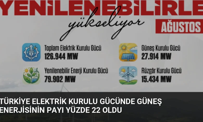 Türkiye Elektrik Kurulu Gücünde Güneş Enerjisinin Payı Yüzde 22 Oldu